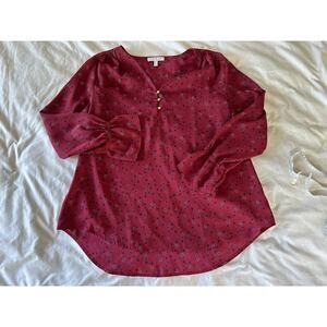 Chaus New York Maroon Floral Polka Dot Blouse – Size Large